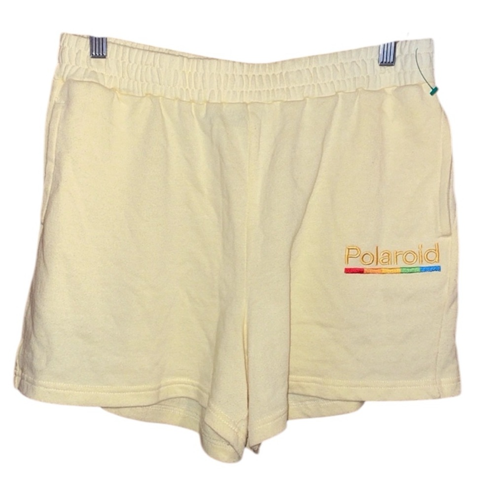 •POLAROID•BUTTERCREAM POLAROID LOGO EMBROIDERED  LOUNGE SHORTS SIZE MEDIUM EUC